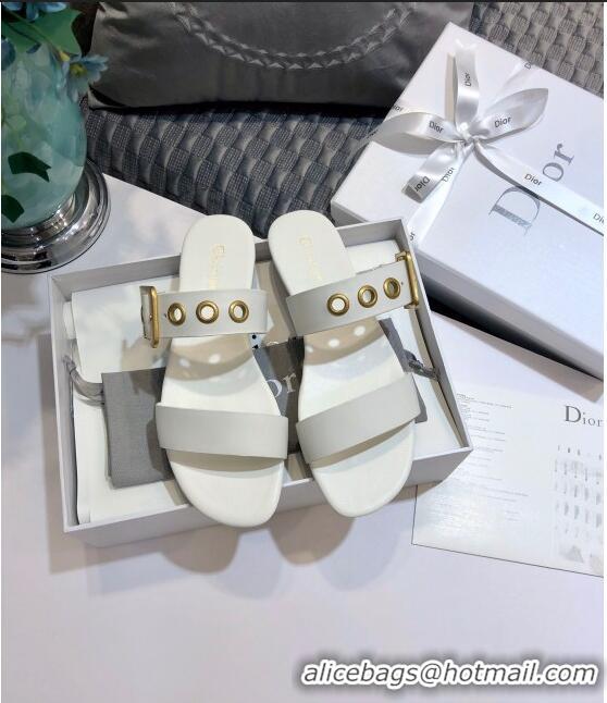 Best Price Dior Eyelet Calfskin Slide Sandals CD1327 White 2020