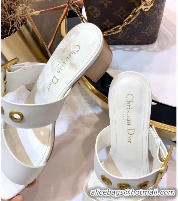 Grade Design Dior Eyelet Calfskin Slide Sandals Heel 45mm CD1328 White 2020