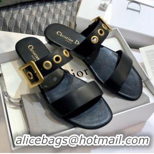 Cheapest Dior Eyelet Calfskin Slide Sandals 1329 Black 2020