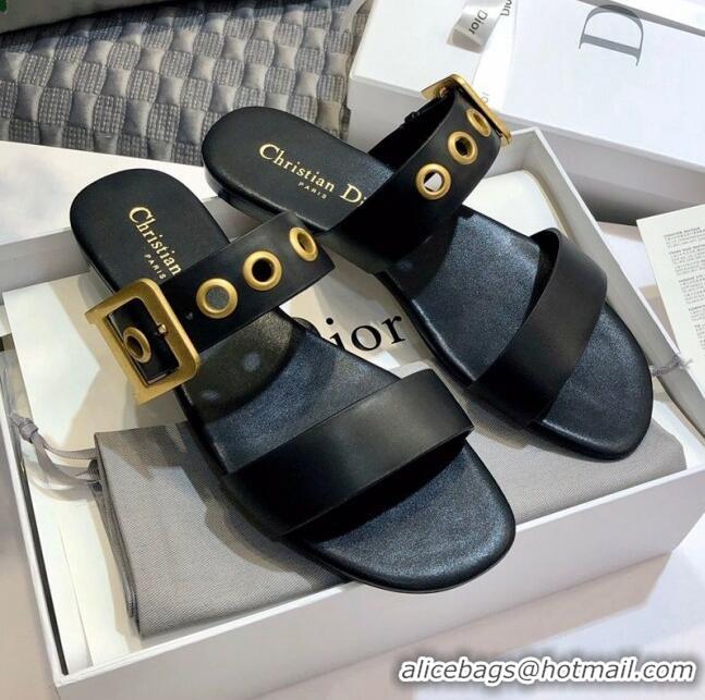 Cheapest Dior Eyelet Calfskin Slide Sandals 1329 Black 2020