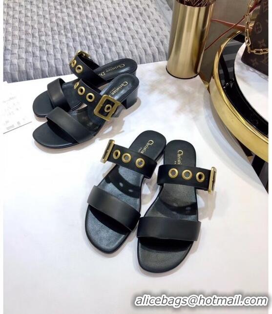 Cheapest Dior Eyelet Calfskin Slide Sandals 1329 Black 2020