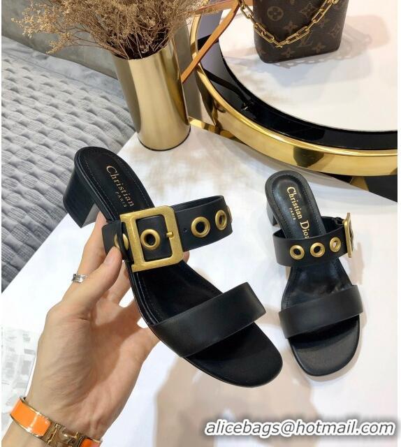 Unique Style Dior Eyelet Calfskin Slide Sandals Heel 45mm CD1330 Black 2020