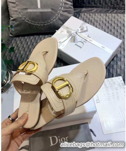 Good Looking Dior CD Calfskin Flat Thong Sandals CD71328 Nude 2020