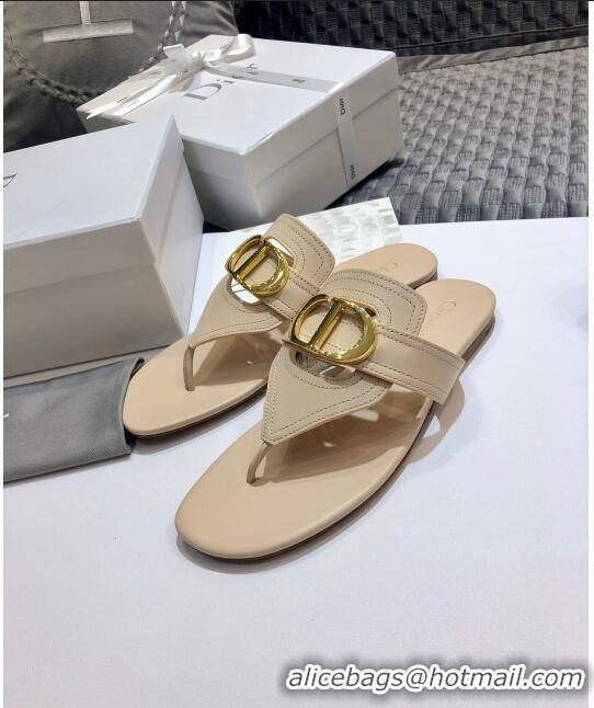 Good Looking Dior CD Calfskin Flat Thong Sandals CD71328 Nude 2020