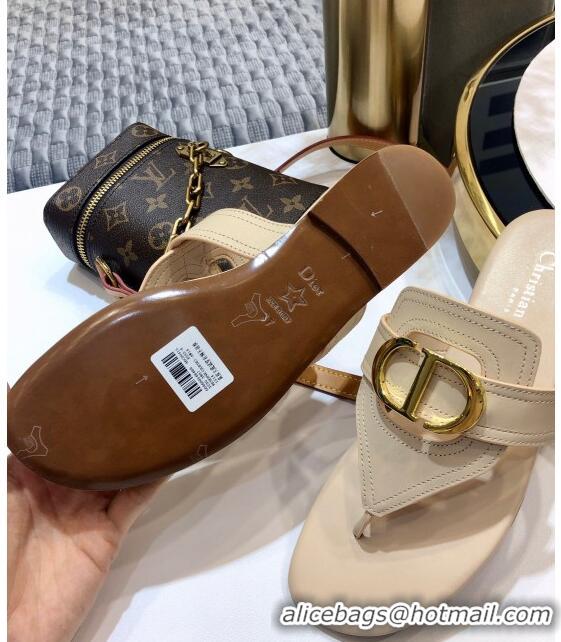 Good Looking Dior CD Calfskin Flat Thong Sandals CD71328 Nude 2020