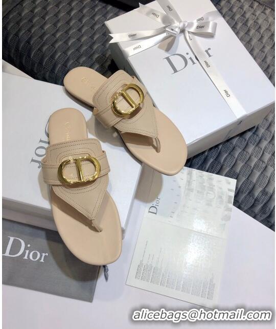 Good Looking Dior CD Calfskin Flat Thong Sandals CD71328 Nude 2020