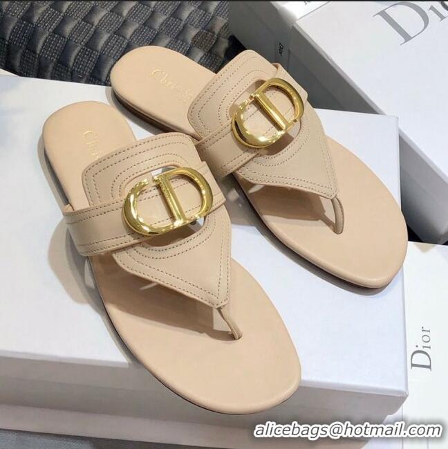 Good Looking Dior CD Calfskin Flat Thong Sandals CD71328 Nude 2020