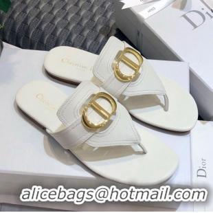 Low Price Dior CD Calfskin Flat Thong Sandals CD71328 White 2020