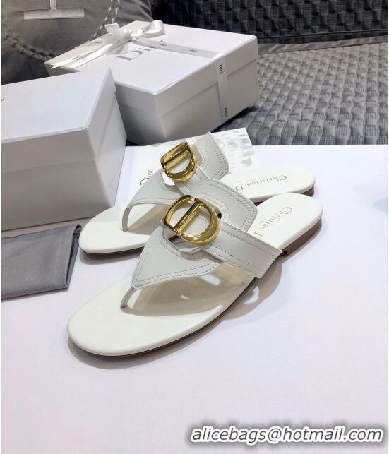 Low Price Dior CD Calfskin Flat Thong Sandals CD71328 White 2020