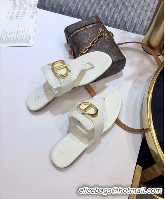 Low Price Dior CD Calfskin Flat Thong Sandals CD71328 White 2020