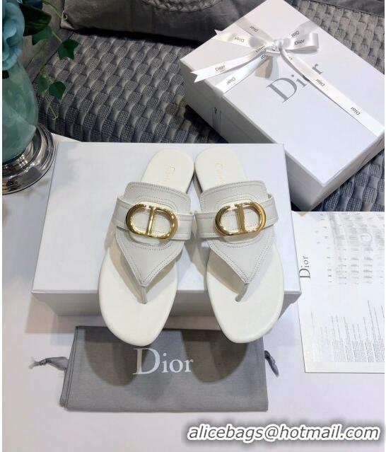 Low Price Dior CD Calfskin Flat Thong Sandals CD71328 White 2020