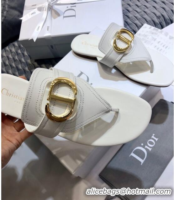 Low Price Dior CD Calfskin Flat Thong Sandals CD71328 White 2020