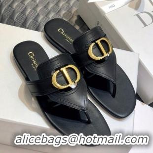 Promotional Dior CD Calfskin Flat Thong Sandals CD71328 Black 2020