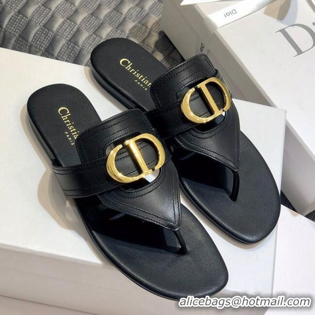 Promotional Dior CD Calfskin Flat Thong Sandals CD71328 Black 2020