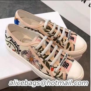 Grade Quality Dior Walk'N'dior Embroidered Flower Cotton Canvas Sneakers D72223 Pink/Multicolor