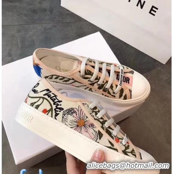 Grade Quality Dior Walk'N'dior Embroidered Flower Cotton Canvas Sneakers D72223 Pink/Multicolor