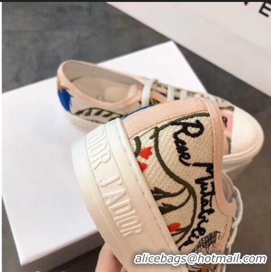 Grade Quality Dior Walk'N'dior Embroidered Flower Cotton Canvas Sneakers D72223 Pink/Multicolor