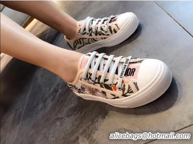 Grade Quality Dior Walk'N'dior Embroidered Flower Cotton Canvas Sneakers D72223 Pink/Multicolor