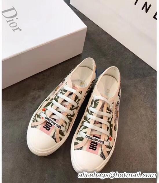 Grade Quality Dior Walk'N'dior Embroidered Flower Cotton Canvas Sneakers D72223 Pink/Multicolor