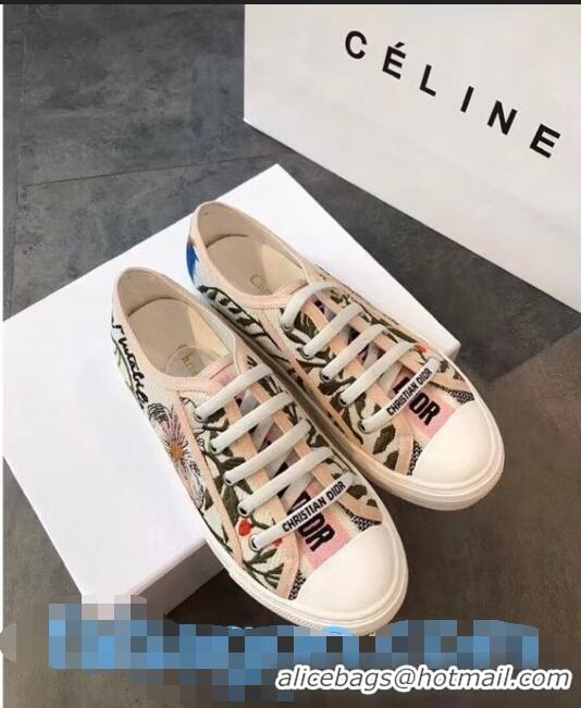 Grade Quality Dior Walk'N'dior Embroidered Flower Cotton Canvas Sneakers D72223 Pink/Multicolor