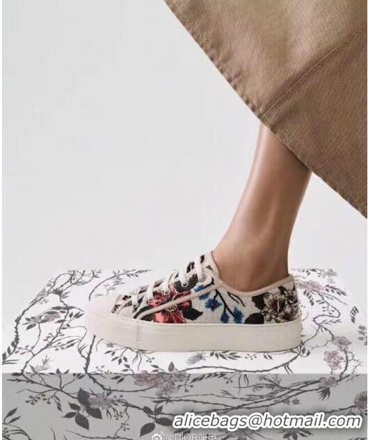 Grade Quality Dior Walk'N'dior Embroidered Flower Cotton Canvas Sneakers D72223 Pink/Multicolor