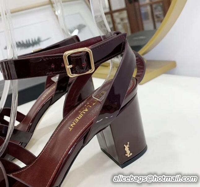 Good Quality Saint Laurent Patent Leather Sandal With 6.5cm Heel Y42003 Burgundy 2020