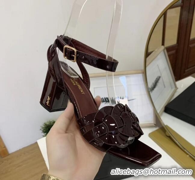 Good Quality Saint Laurent Patent Leather Sandal With 6.5cm Heel Y42003 Burgundy 2020