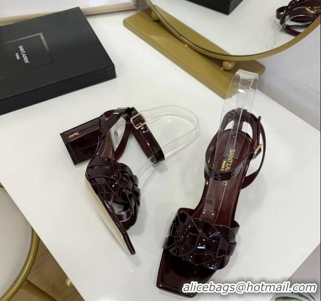 Good Quality Saint Laurent Patent Leather Sandal With 6.5cm Heel Y42003 Burgundy 2020