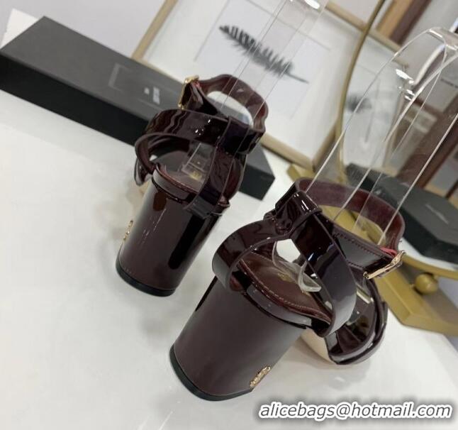 Good Quality Saint Laurent Patent Leather Sandal With 6.5cm Heel Y42003 Burgundy 2020