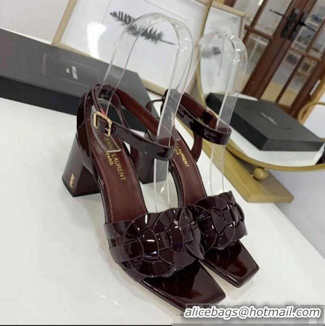 Good Quality Saint Laurent Patent Leather Sandal With 6.5cm Heel Y42003 Burgundy 2020