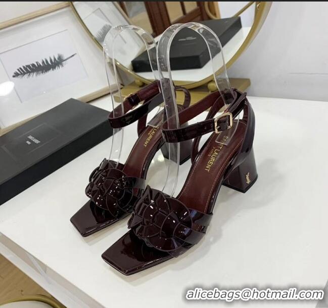 Good Quality Saint Laurent Patent Leather Sandal With 6.5cm Heel Y42003 Burgundy 2020