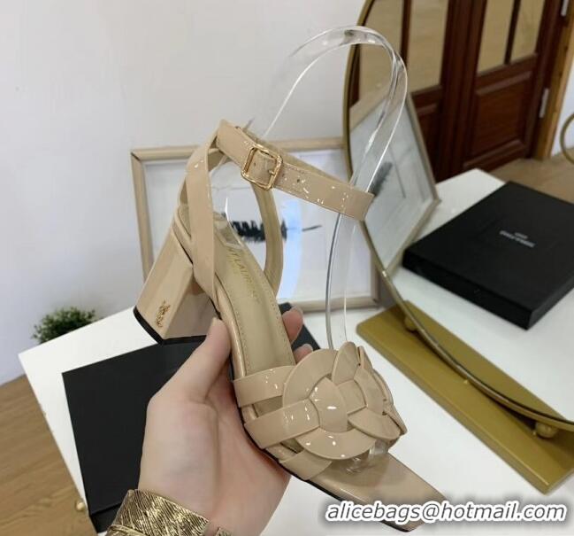 Most Popular Saint Laurent Patent Leather Sandal With 6.5cm Heel Y42003 Beige 2020