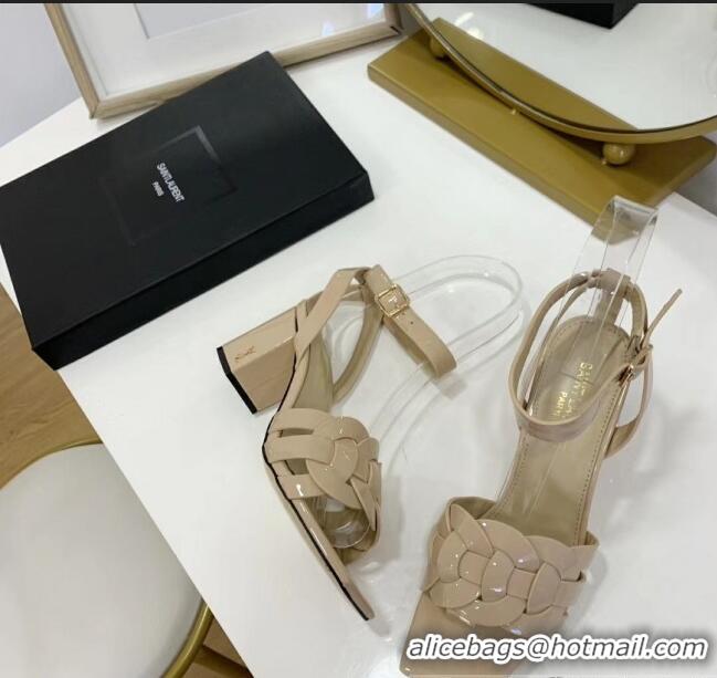 Most Popular Saint Laurent Patent Leather Sandal With 6.5cm Heel Y42003 Beige 2020