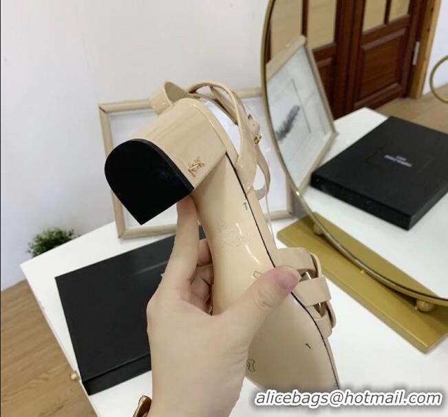 Most Popular Saint Laurent Patent Leather Sandal With 6.5cm Heel Y42003 Beige 2020