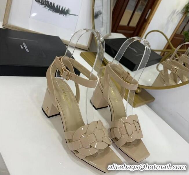 Most Popular Saint Laurent Patent Leather Sandal With 6.5cm Heel Y42003 Beige 2020