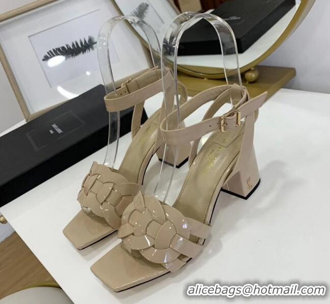 Most Popular Saint Laurent Patent Leather Sandal With 6.5cm Heel Y42003 Beige 2020