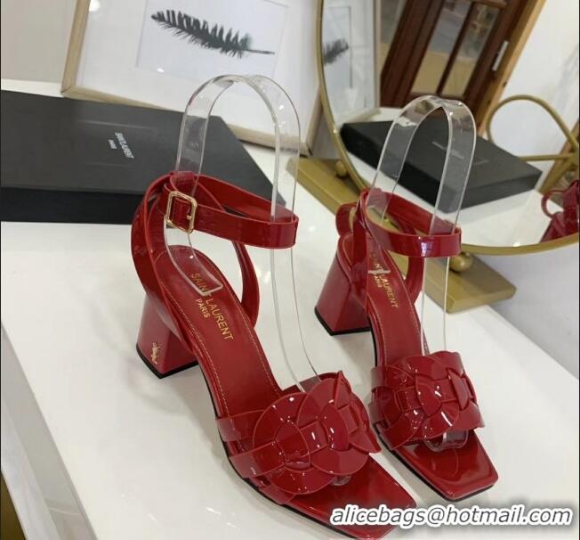 Well Crafted Saint Laurent Patent Leather Sandal With 6.5cm Heel Y42003 Red 2020