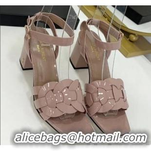 Lower Price Saint Laurent Patent Leather Sandal With 6.5cm Heel Y42003 Nude Pink 2020