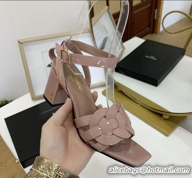 Lower Price Saint Laurent Patent Leather Sandal With 6.5cm Heel Y42003 Nude Pink 2020