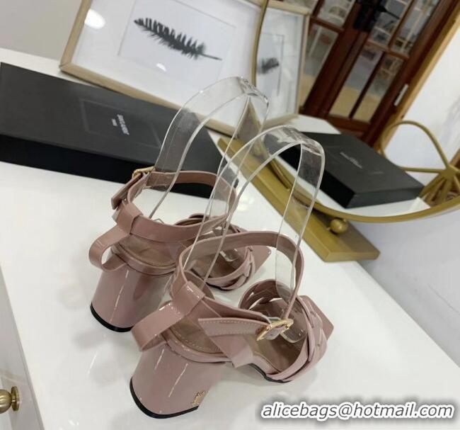 Lower Price Saint Laurent Patent Leather Sandal With 6.5cm Heel Y42003 Nude Pink 2020