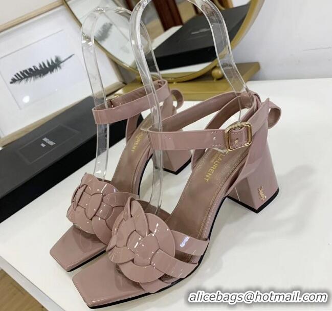 Lower Price Saint Laurent Patent Leather Sandal With 6.5cm Heel Y42003 Nude Pink 2020