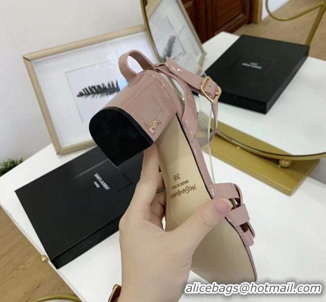 Lower Price Saint Laurent Patent Leather Sandal With 6.5cm Heel Y42003 Nude Pink 2020