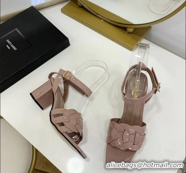 Lower Price Saint Laurent Patent Leather Sandal With 6.5cm Heel Y42003 Nude Pink 2020