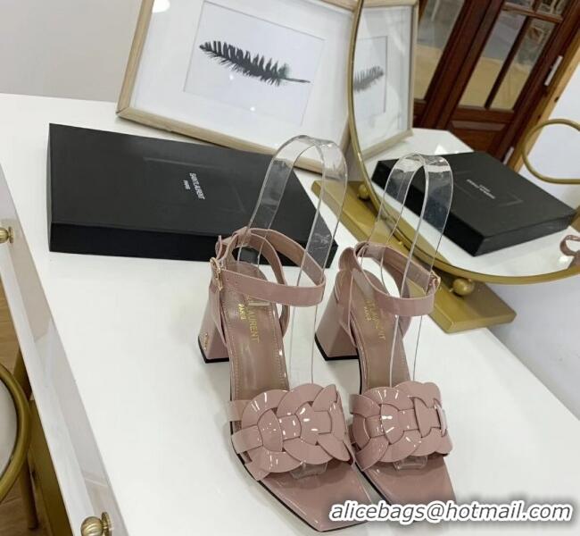 Lower Price Saint Laurent Patent Leather Sandal With 6.5cm Heel Y42003 Nude Pink 2020