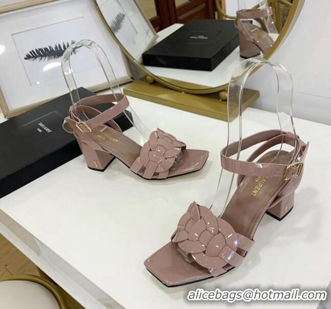 Lower Price Saint Laurent Patent Leather Sandal With 6.5cm Heel Y42003 Nude Pink 2020