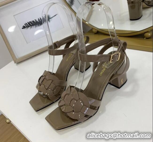 Promotional Saint Laurent Patent Leather Sandal With 6.5cm Heel Y42003 Grey 2020