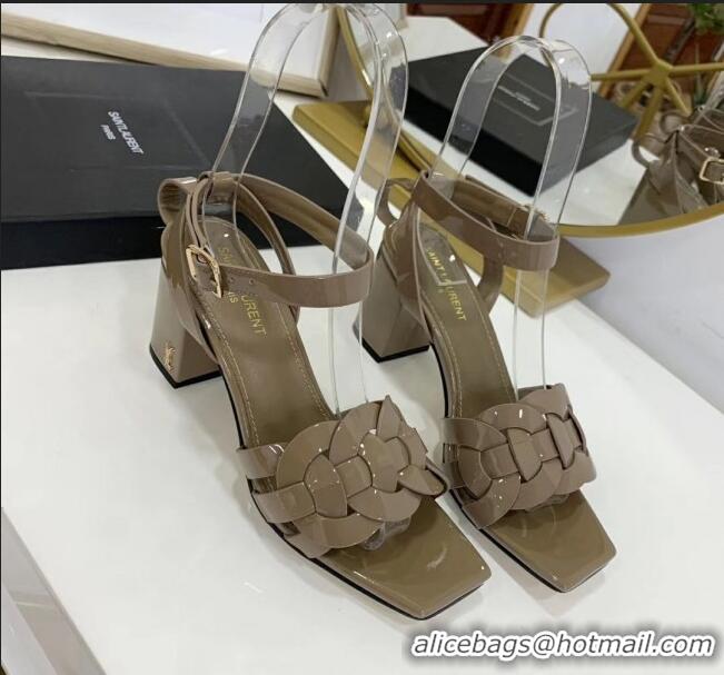 Promotional Saint Laurent Patent Leather Sandal With 6.5cm Heel Y42003 Grey 2020