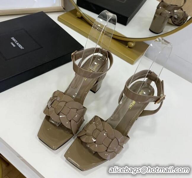 Promotional Saint Laurent Patent Leather Sandal With 6.5cm Heel Y42003 Grey 2020