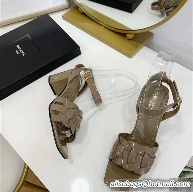 Promotional Saint Laurent Patent Leather Sandal With 6.5cm Heel Y42003 Grey 2020