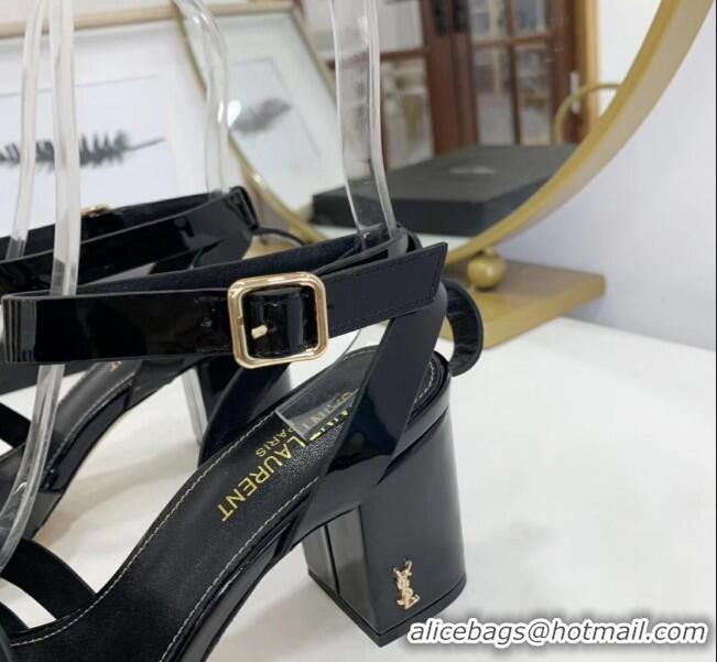 Best Grade Saint Laurent Patent Leather Sandal With 6.5cm Heel Y42003 Black 2020